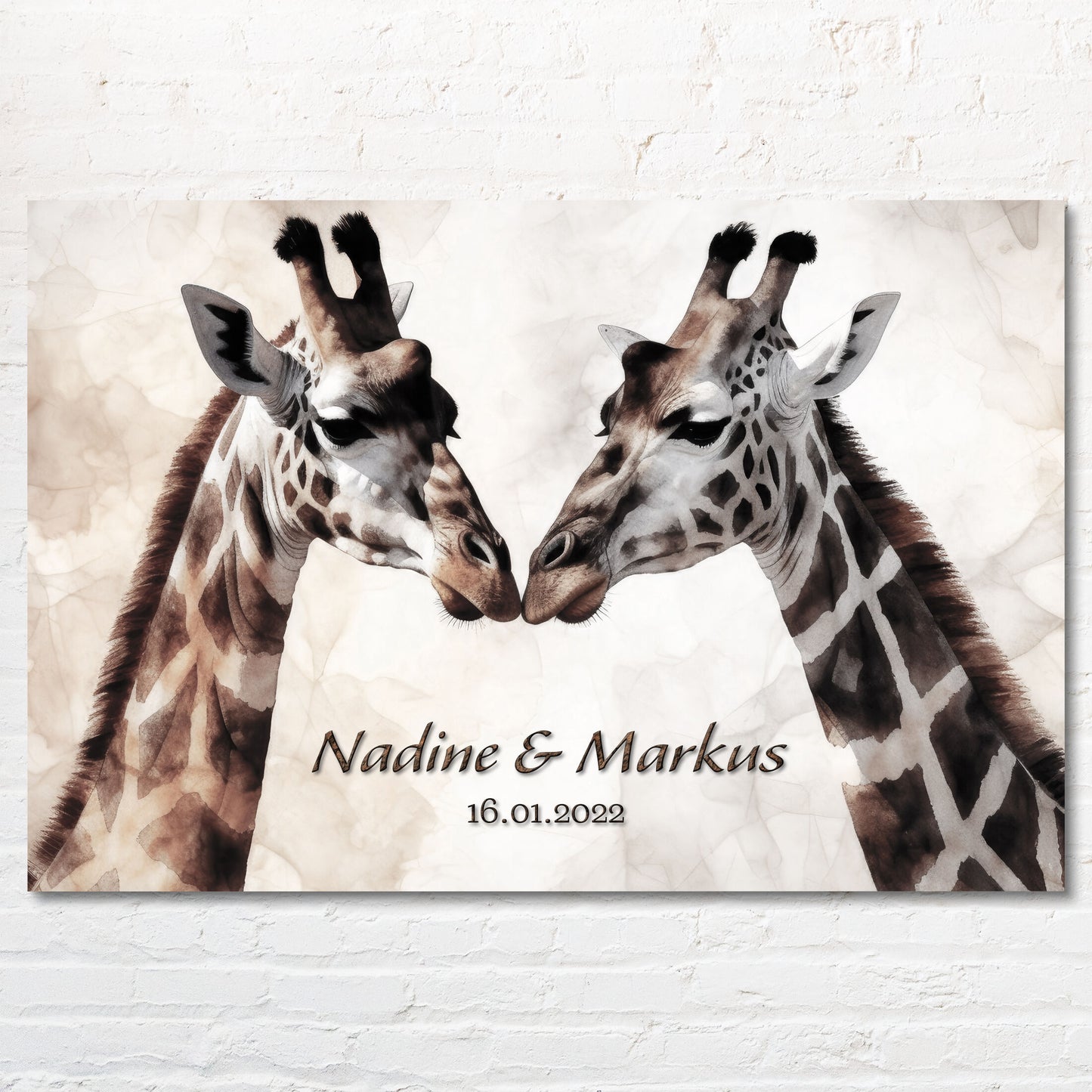 Giraffenliebe - Personalisierbare Leinwand für Paare