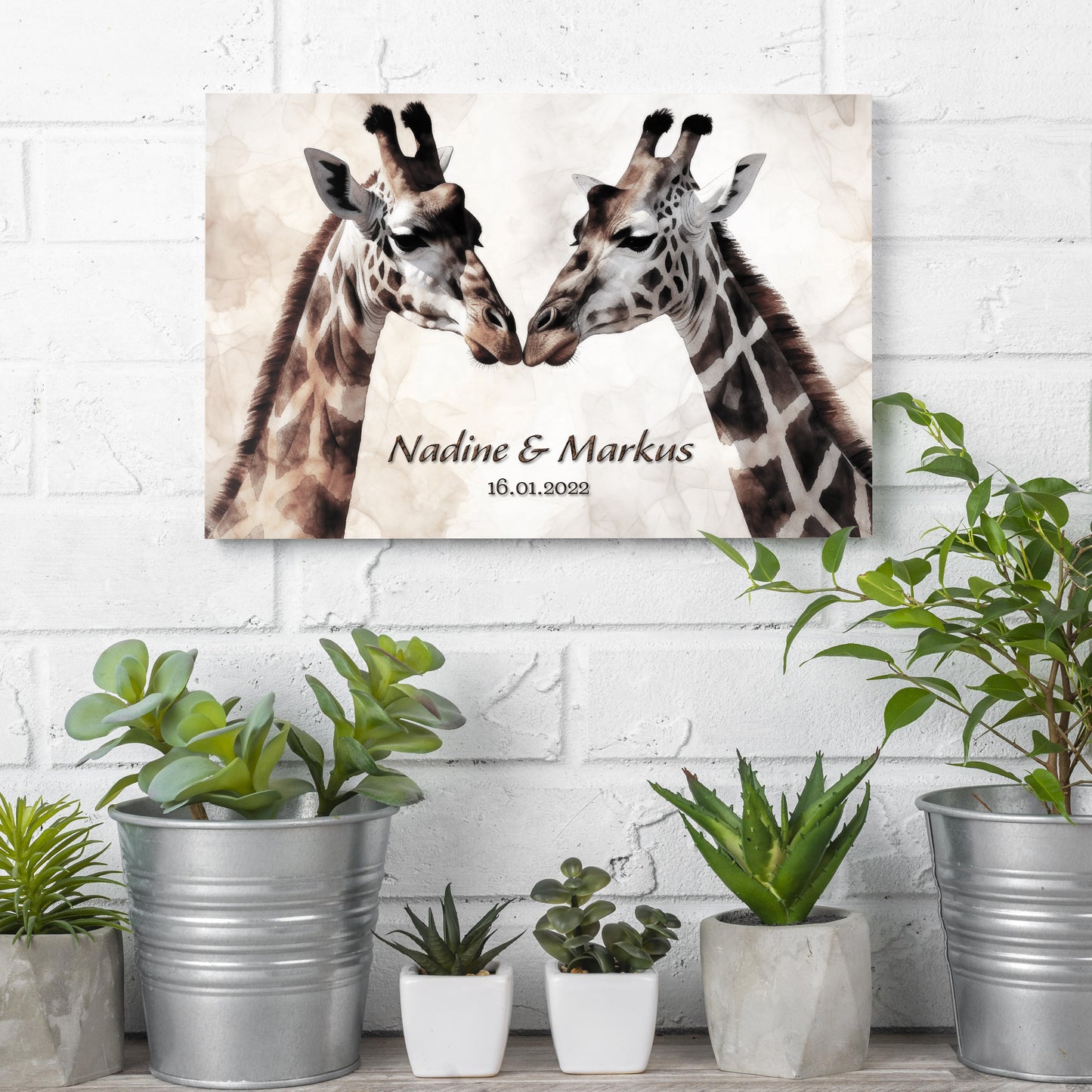 Giraffenliebe - Personalisierbare Leinwand für Paare