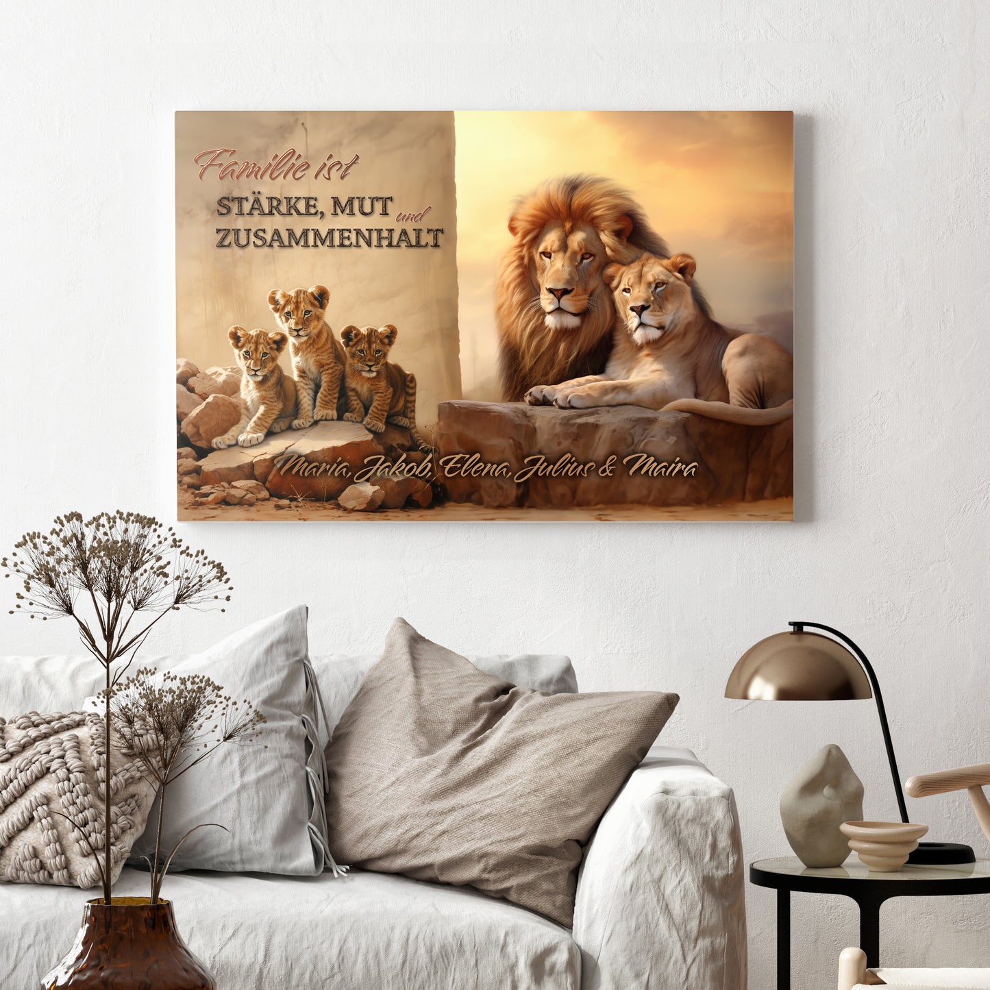 Löwenfamilie, personalisierte Leinwand