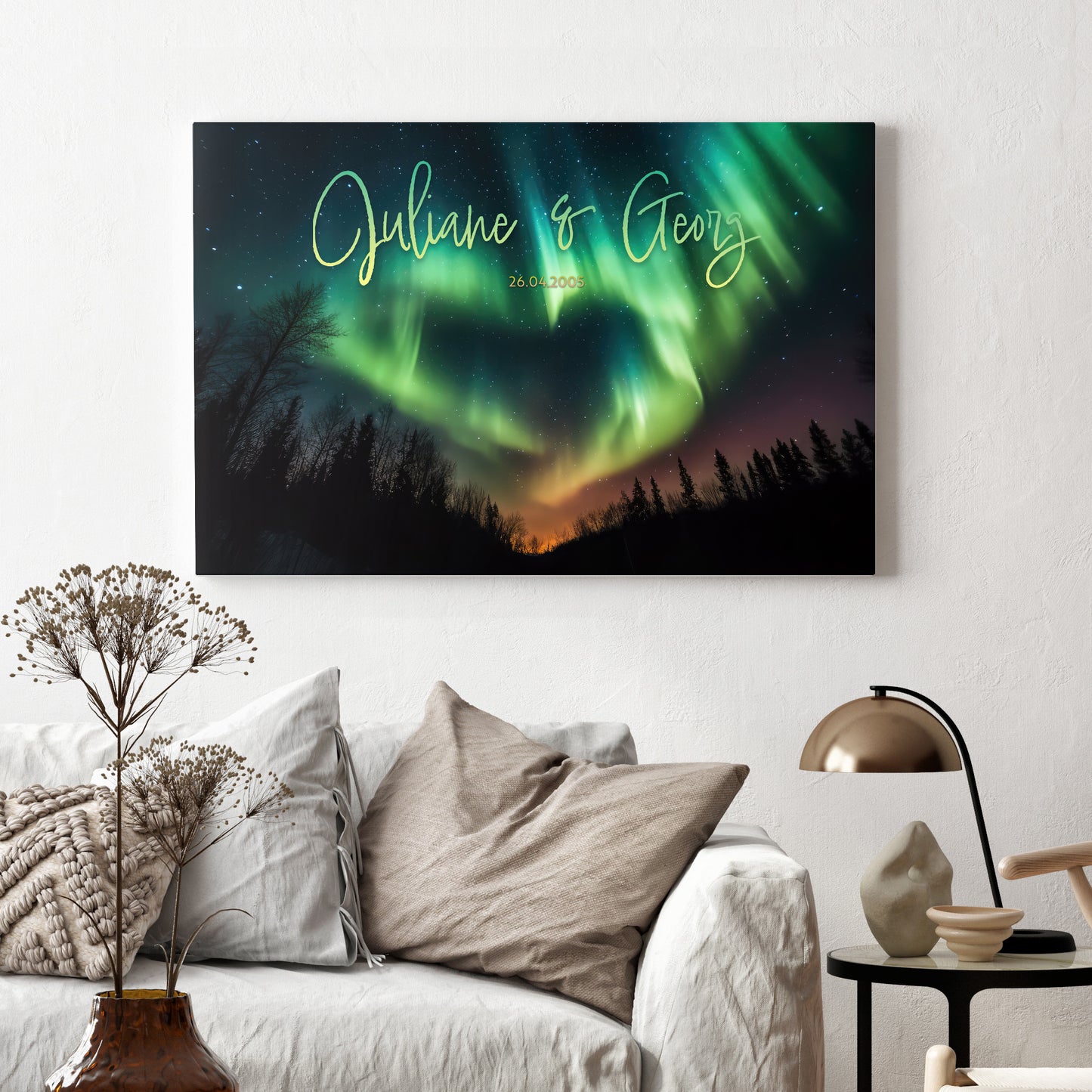 Sternenklare Liebesnacht Personalisierte Nordlicht-Leinwand